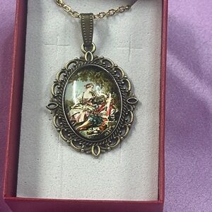 Meme Gold-Tone Painted 1.5”x 1”Portrait Pendant Necklace - Multicolor Art